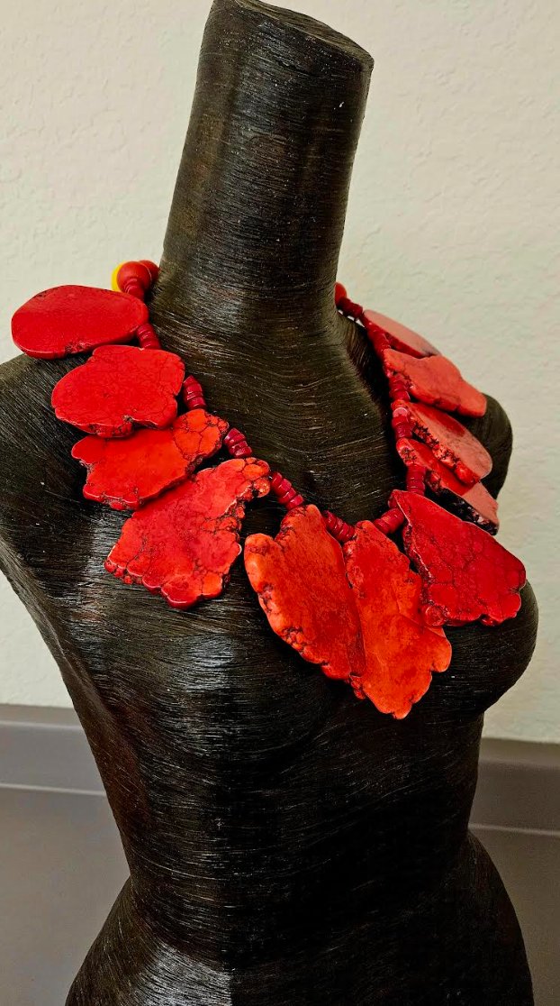 Red Sea Sediment Slice Bib Necklace - Luxury Oversized Slab Collar