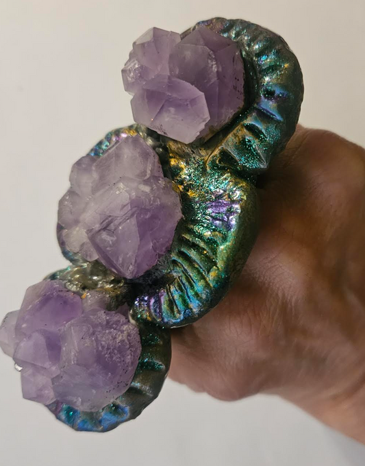Sculpted Two Finger Gemmy Amethyst Statement Ring - Lavender Crystal