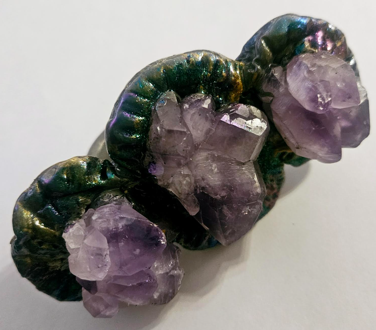 Sculpted Two Finger Gemmy Amethyst Statement Ring - Lavender Crystal