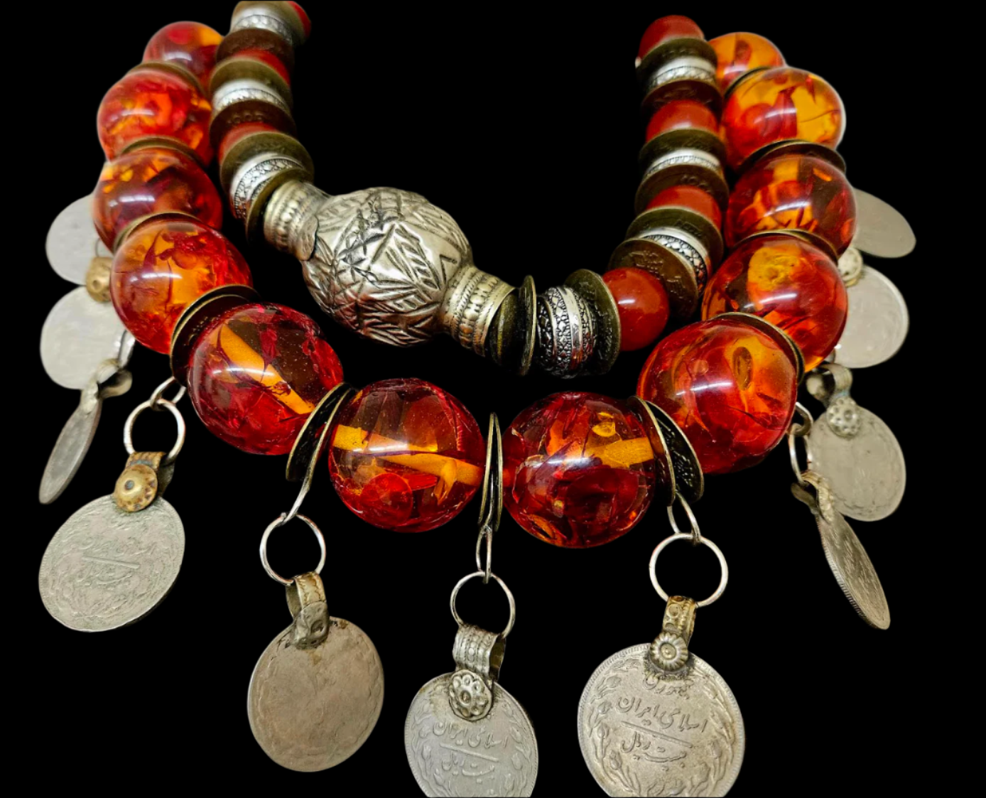 Tibetan Amber & Kuchi Coin Oversized Tribal Statement Luxury Necklace