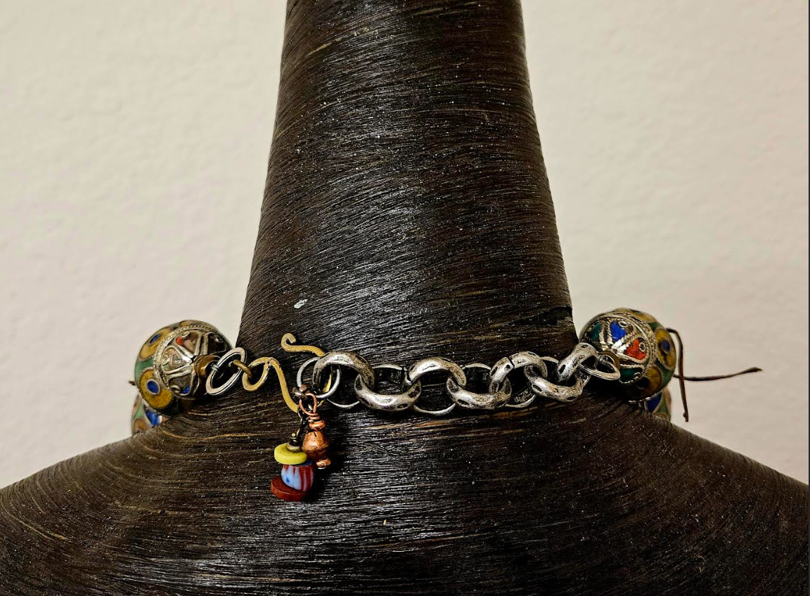 Berber Egg & Leather Beaded Fringe Tribal Statement Necklace - Luxury