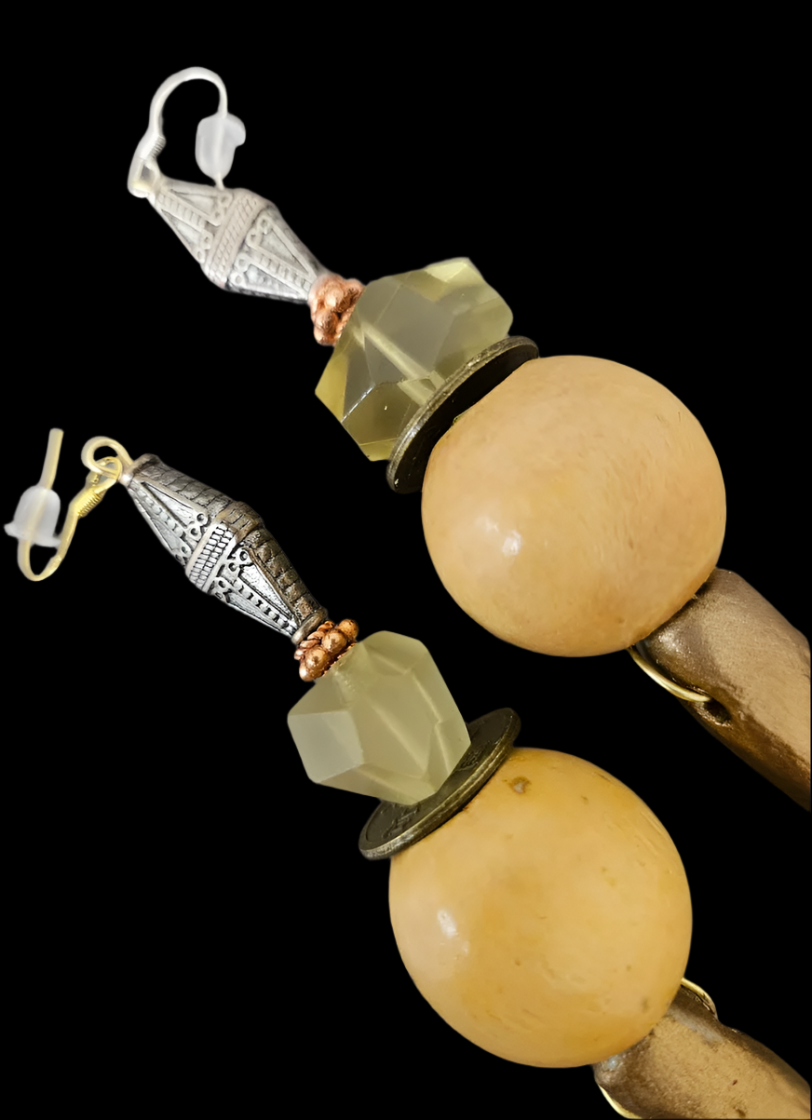 Gold Metallic Sculpted Antler Shoulder Duster Pierced Earrings - Earthy