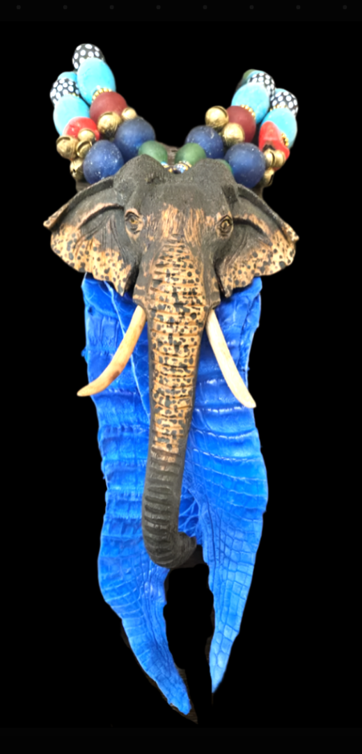 Hand Carved Elephant & Crocodile Chest Piece with Tribal Beaded Choker
