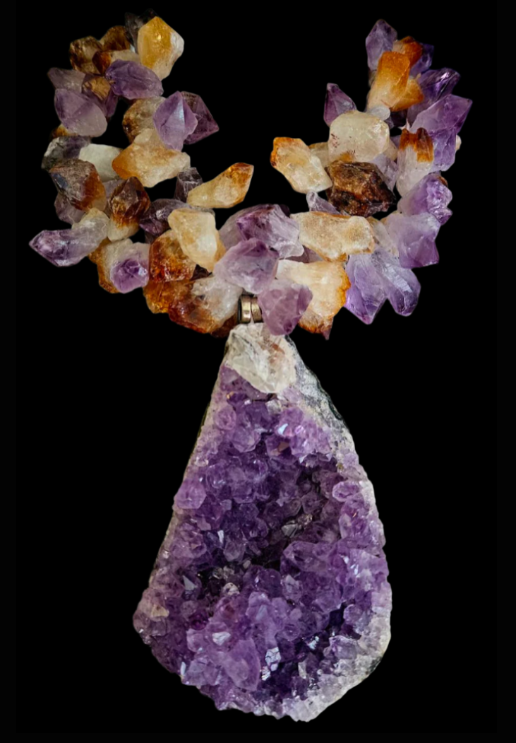 Rough Amethyst and Citrine Crystal Statement Necklace - Gemstone Luxury