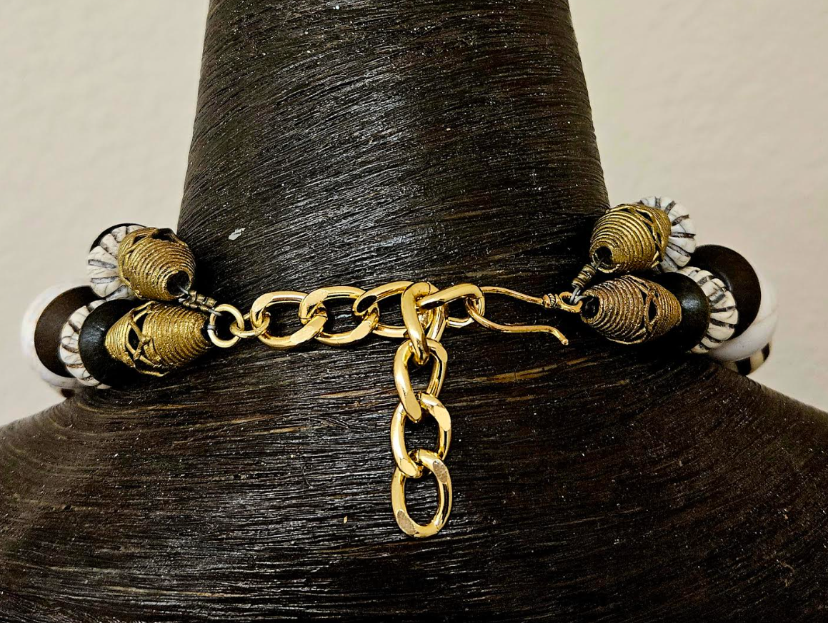 Magnesite Conch and Brass Tribal Beaded Necklace - Frog Pendant