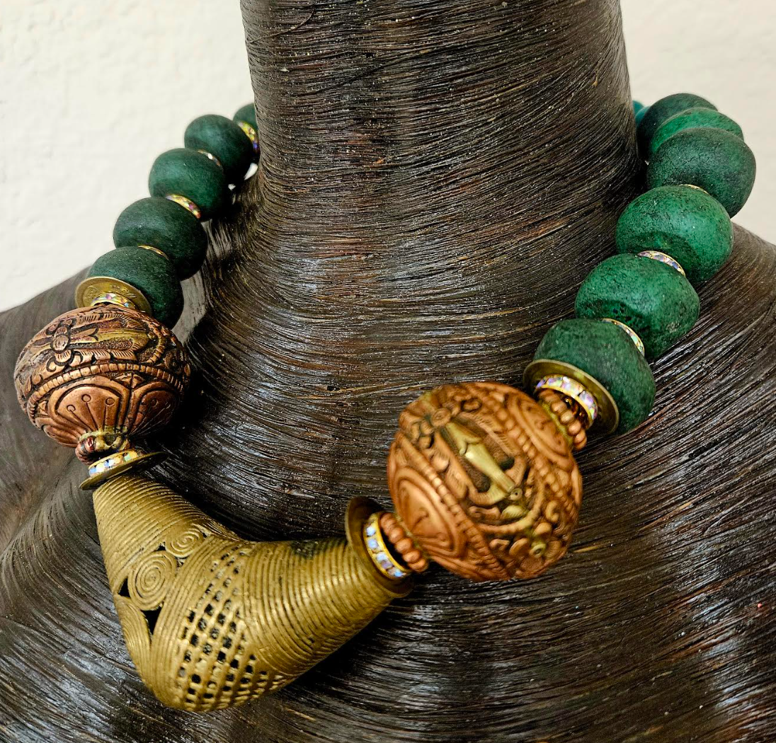 Unisex Style African & Tibetan Beaded Statement Necklace - Bold Chunky