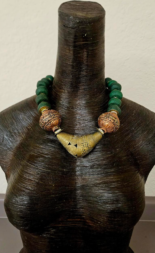 Unisex Style African & Tibetan Beaded Statement Necklace - Bold Chunky