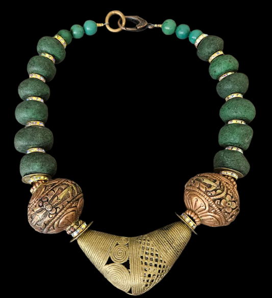 Unisex Style African & Tibetan Beaded Statement Necklace - Bold Chunky