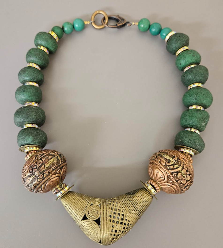 Unisex Style African & Tibetan Beaded Statement Necklace - Bold Chunky