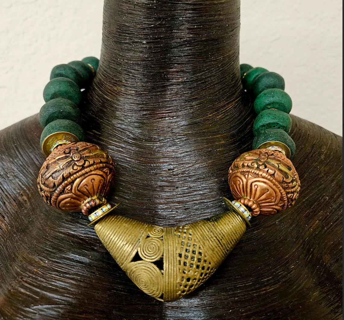 Unisex Style African & Tibetan Beaded Statement Necklace - Bold Chunky
