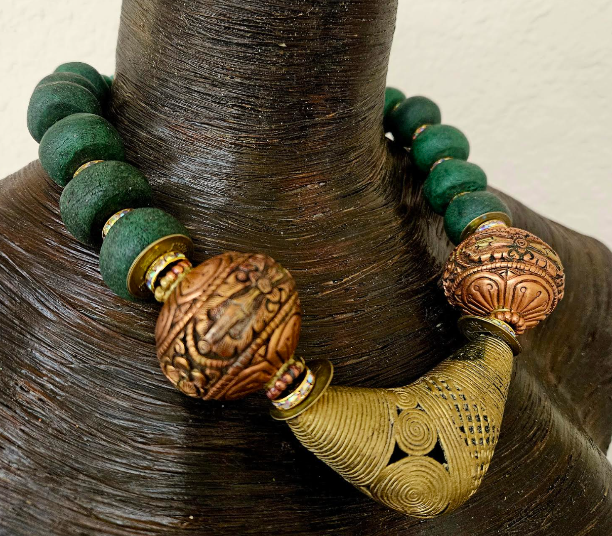 Unisex Style African & Tibetan Beaded Statement Necklace - Bold Chunky
