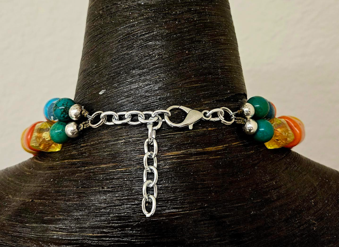Colorful Mixed Media Beaded 2 Strand Tribal Necklace - Peacock Pendant