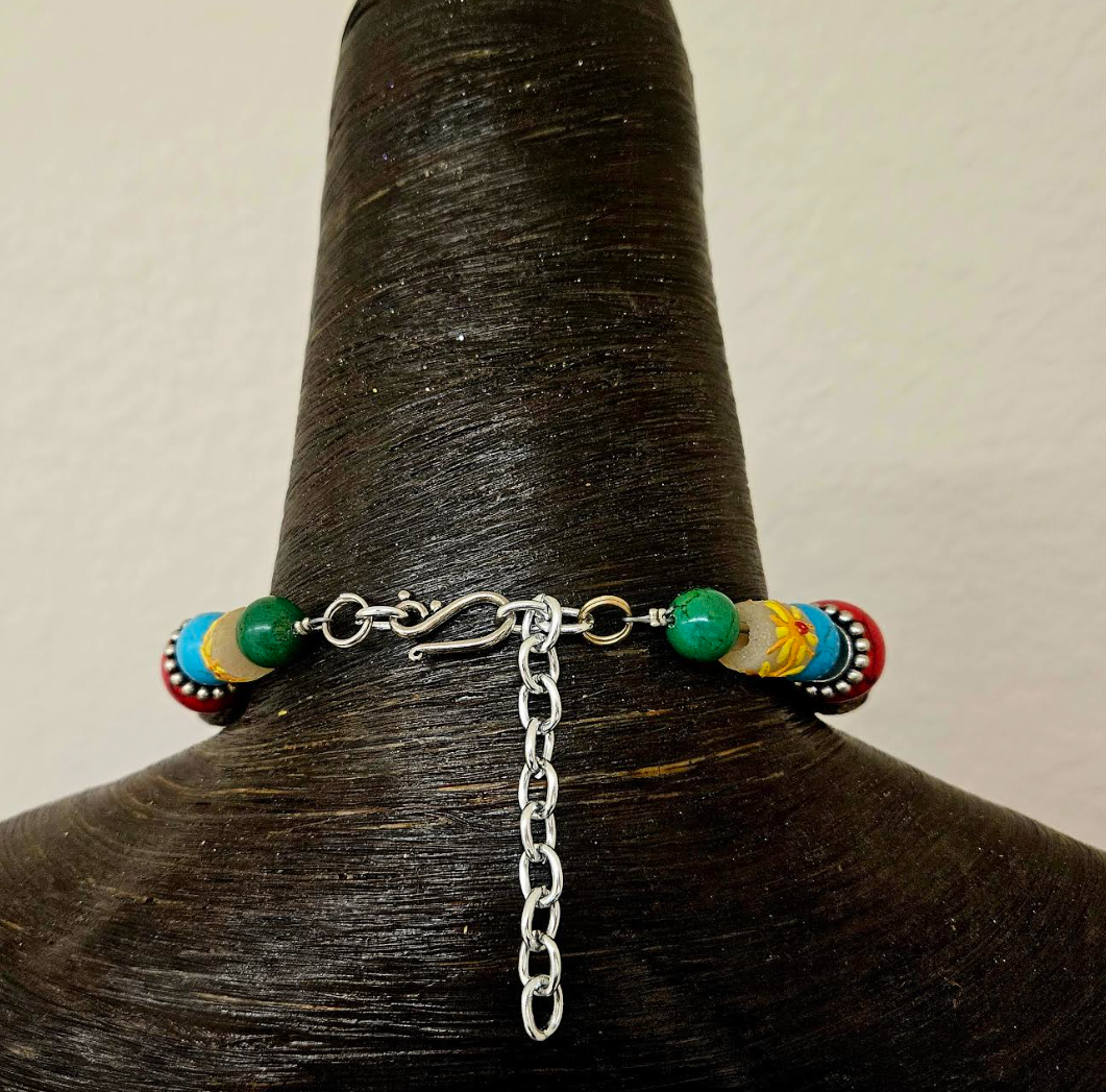 Middle Eastern Vintage Tribal Pendant With A Chunky Colorful Beaded Necklace