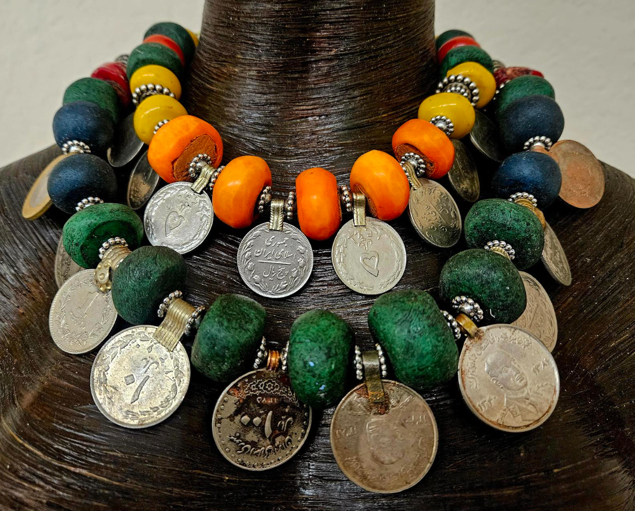 Moroccan Resin & Vintage Kuchi Coin Tribal Bespoke Necklace - Ethnic