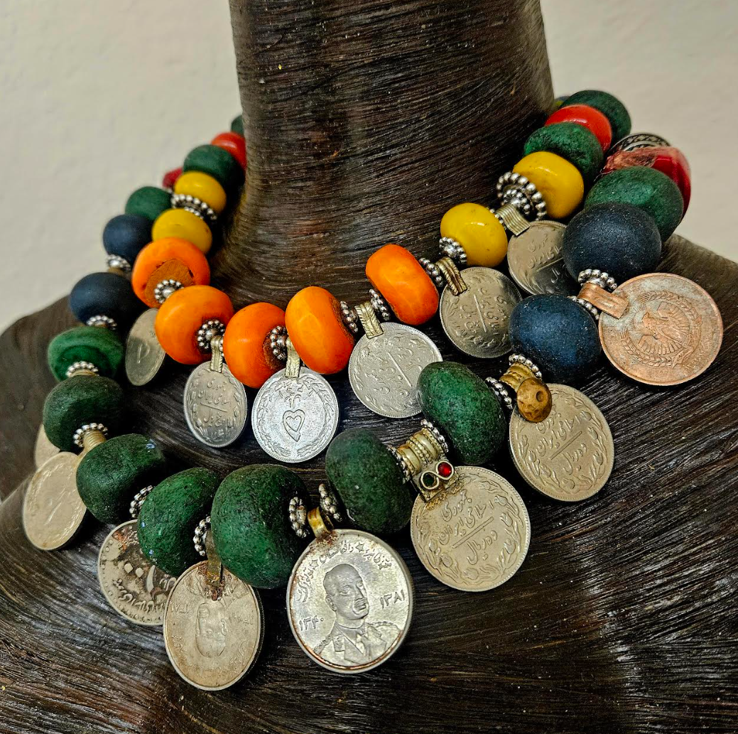 Moroccan Resin & Vintage Kuchi Coin Tribal Bespoke Necklace - Ethnic