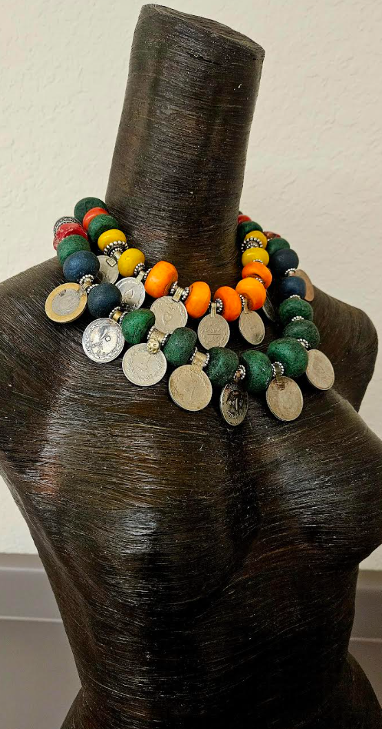 Moroccan Resin & Vintage Kuchi Coin Tribal Bespoke Necklace - Ethnic