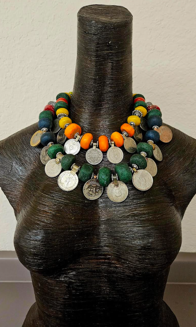 Moroccan Resin & Vintage Kuchi Coin Tribal Bespoke Necklace - Ethnic