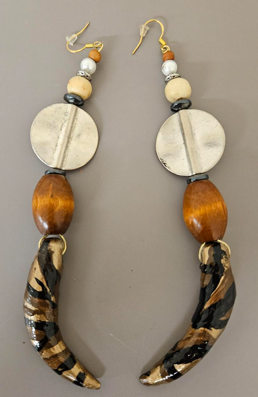 Earth Tone Shoulder Duster Pierced Earrings - African Inspired Design