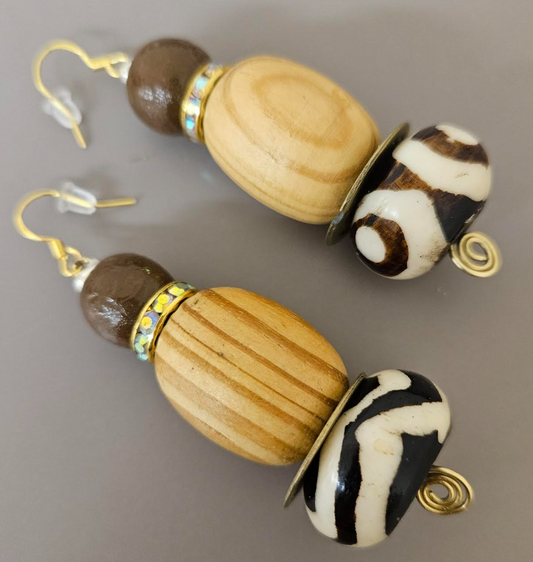 Earthy African Inspired Beaded Dangle Pierced Earrings - Wild Exotic
