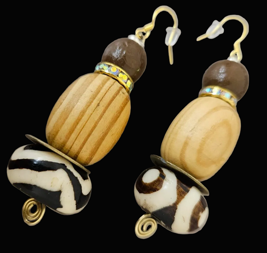 Earthy African Inspired Beaded Dangle Pierced Earrings - Wild Exotic