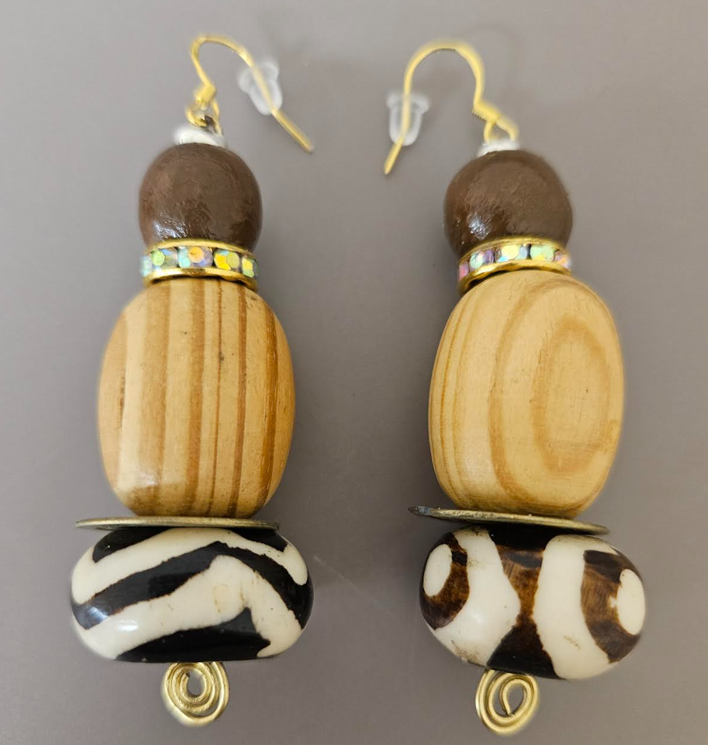 Earthy African Inspired Beaded Dangle Pierced Earrings - Wild Exotic