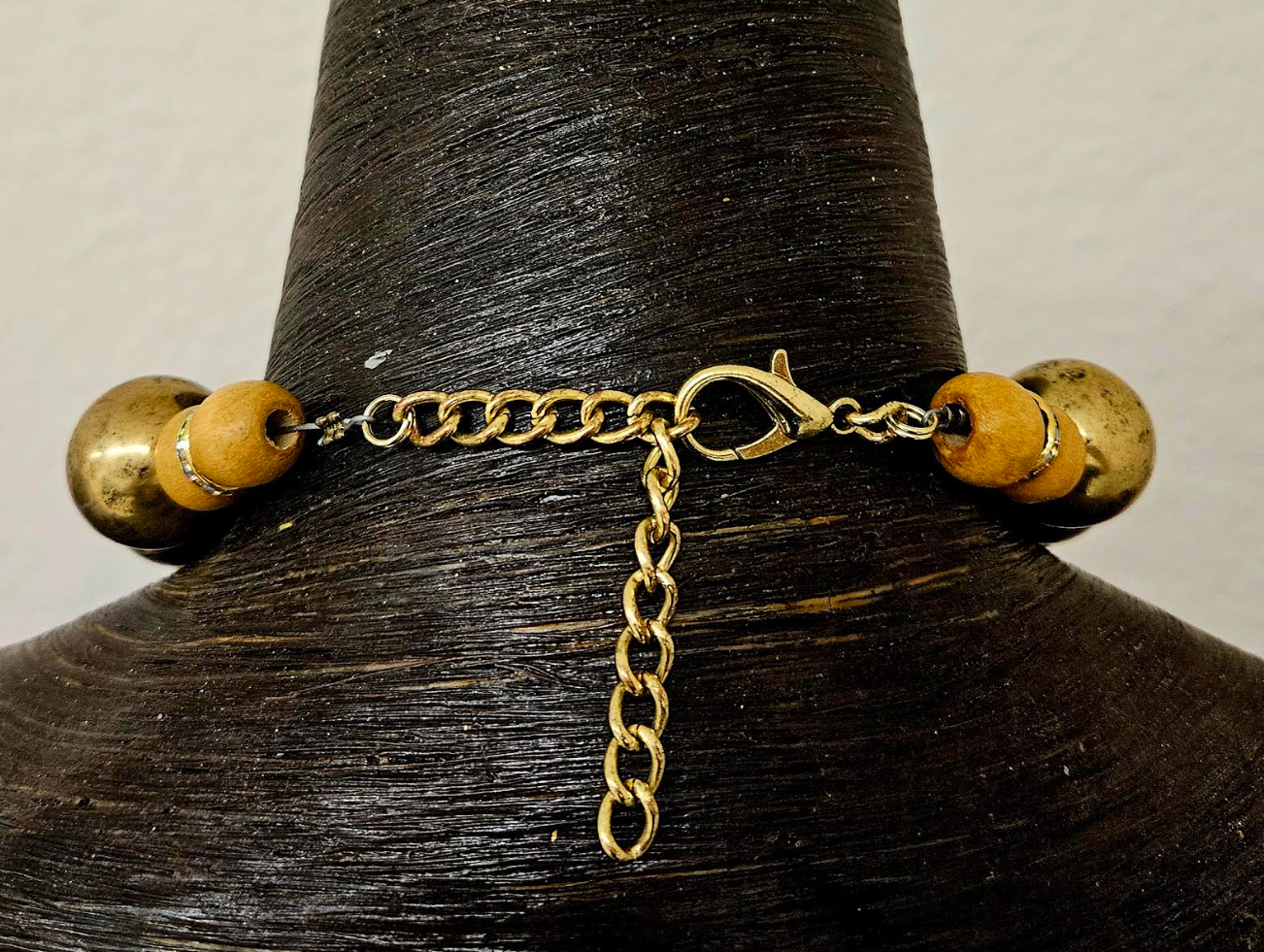 Jasper Slab & Druzy Agate Pendant - Vintage Brass Necklace