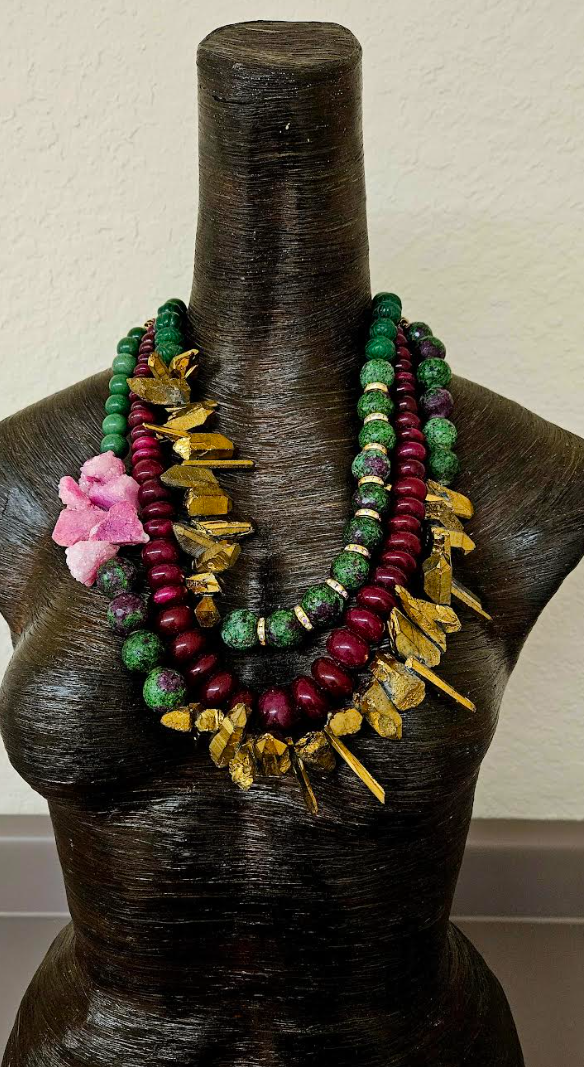 Mixed Gemstone Assemblage Statement Bib Necklace - Bold & Heavy