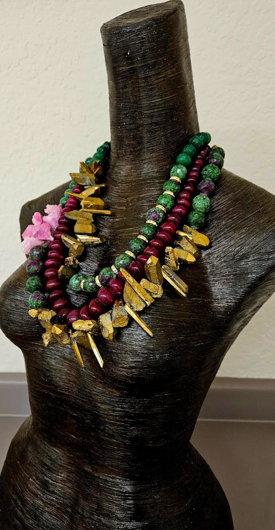 Mixed Gemstone Assemblage Statement Bib Necklace - Bold & Heavy