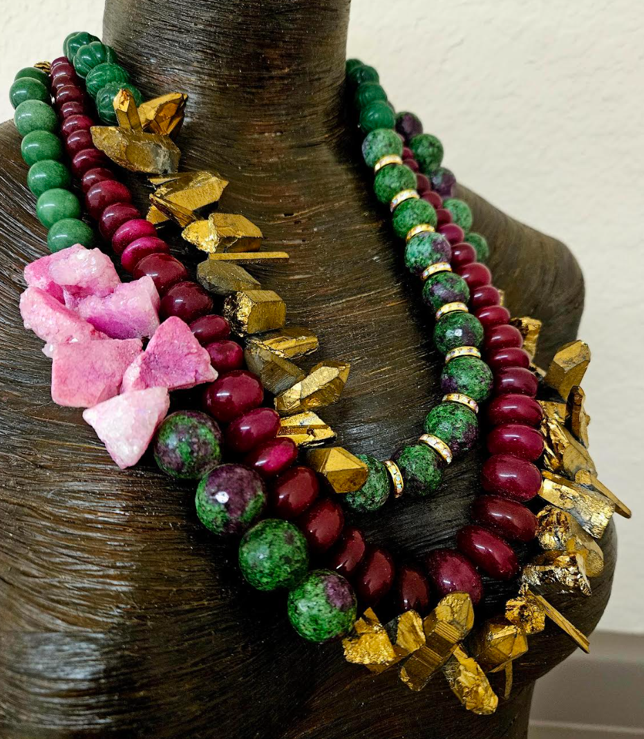 Mixed Gemstone Assemblage Statement Bib Necklace - Bold & Heavy