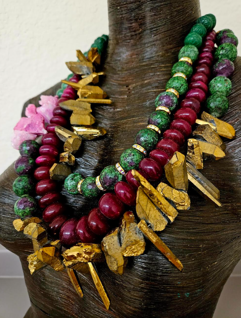 Mixed Gemstone Assemblage Statement Bib Necklace - Bold & Heavy