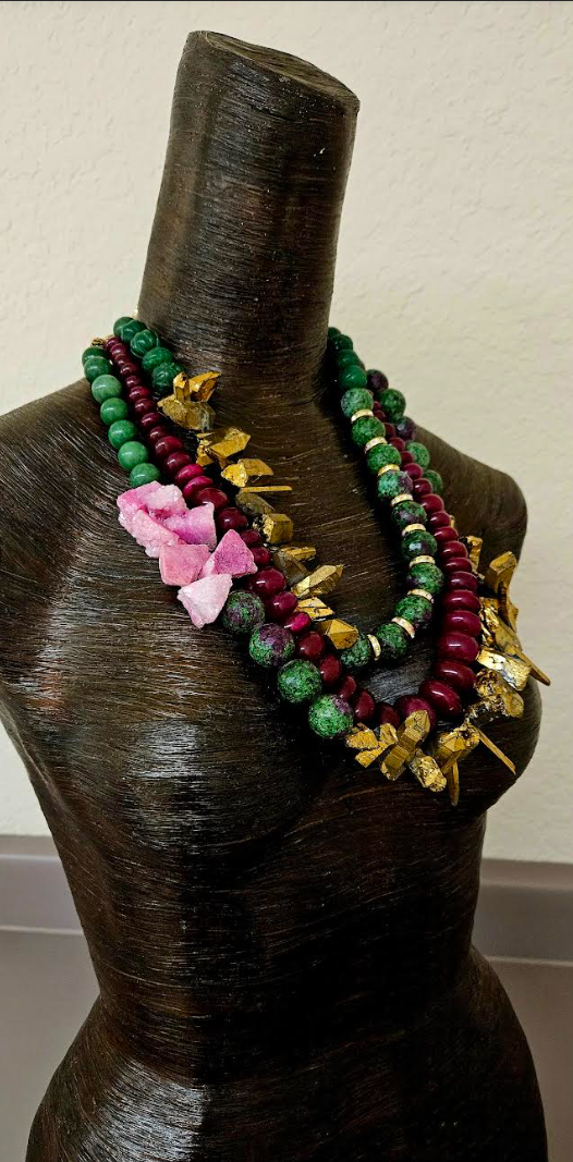 Mixed Gemstone Assemblage Statement Bib Necklace - Bold & Heavy