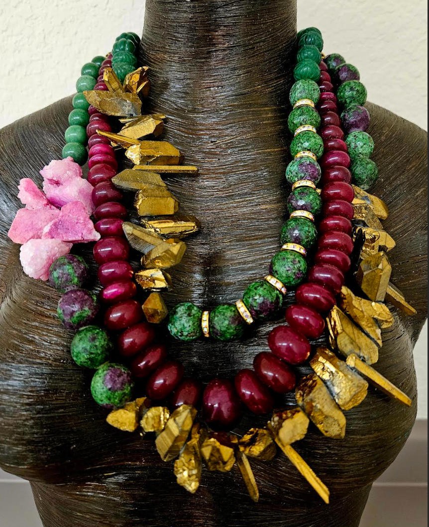 Mixed Gemstone Assemblage Statement Bib Necklace - Bold & Heavy
