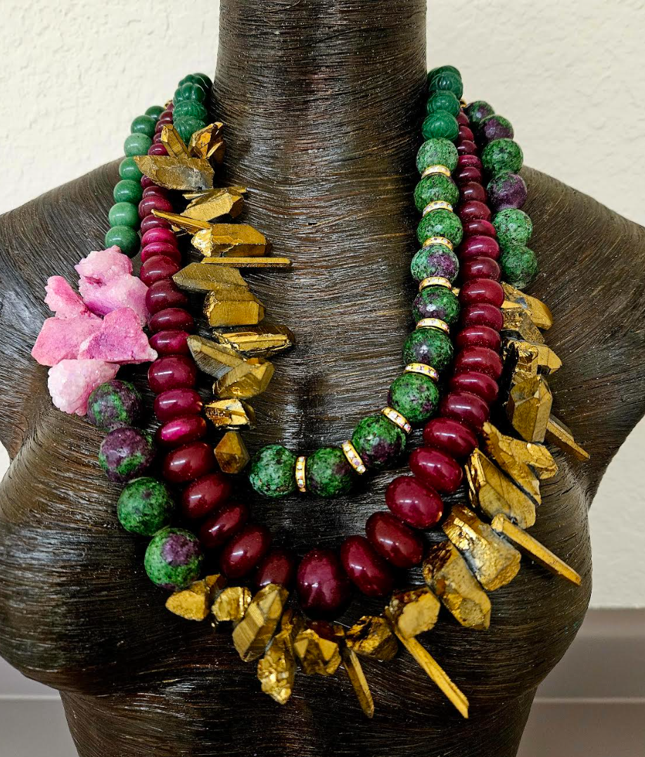 Mixed Gemstone Assemblage Statement Bib Necklace - Bold & Heavy