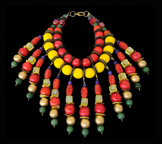 Tribal Beaded Dangle Chest Piece - Dramatic Haute Couture