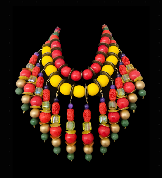 Tribal Beaded Dangle Chest Piece - Dramatic Haute Couture