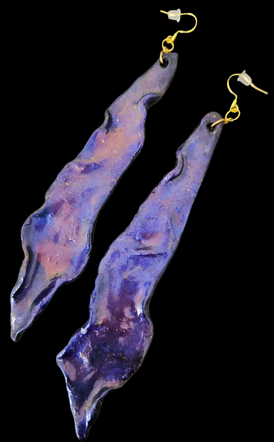 Hand Sculpted Avant Garde Shoulder Dusters - Purple Pink Long Earrings