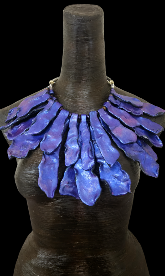Hand Sculpted Slab Haute Couture Statement Necklace - Pink Blue Purple