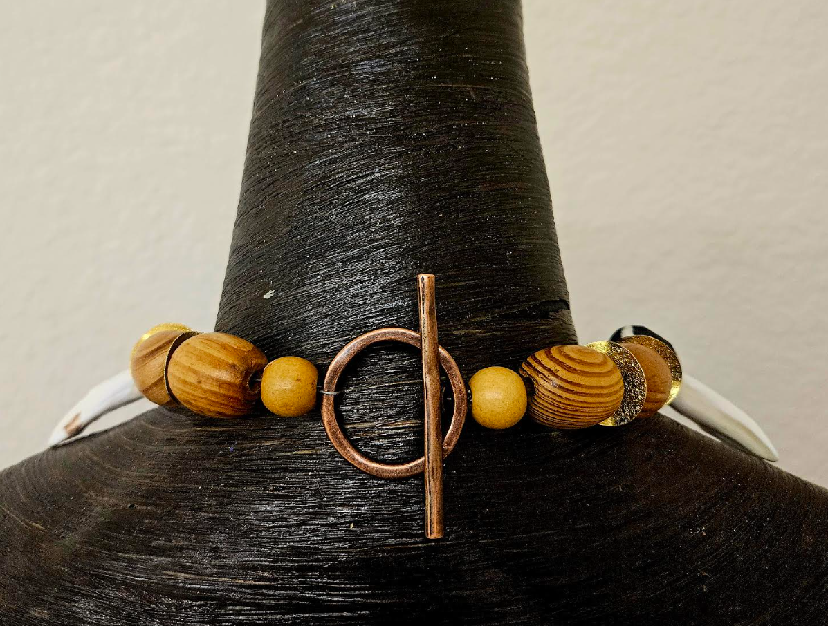 Teeth Bone & Leopard Earthy Tribal Unisex Necklace - Layering Piece