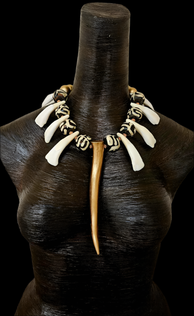 Antler Zebu Bone Buffalo Teeth & Wood Exotic Ethnic Unisex Chest Piece