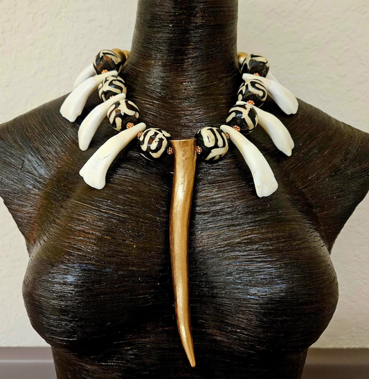 Antler Zebu Bone Buffalo Teeth & Wood Exotic Ethnic Unisex Chest Piece