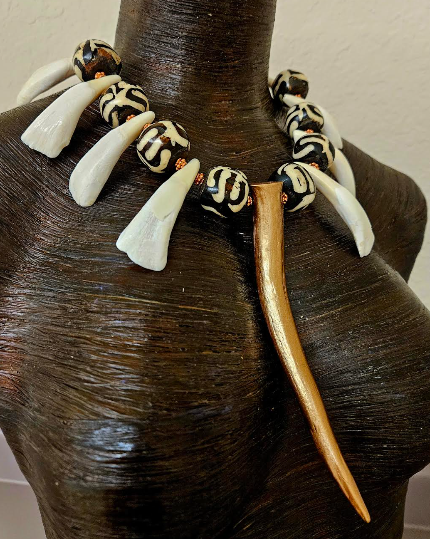 Antler Zebu Bone Buffalo Teeth & Wood Exotic Ethnic Unisex Chest Piece