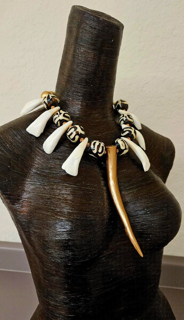 Antler Zebu Bone Buffalo Teeth & Wood Exotic Ethnic Unisex Chest Piece