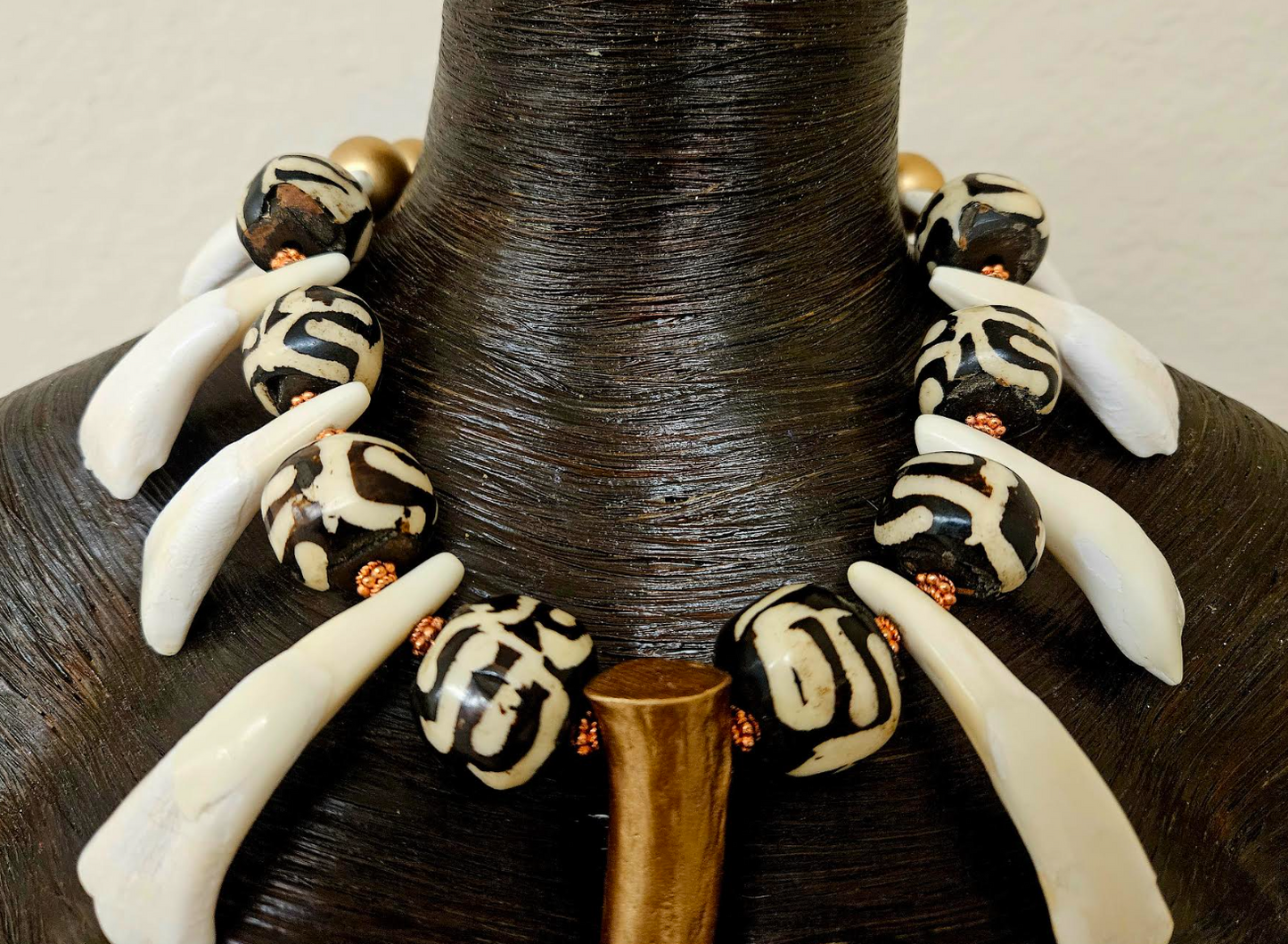 Antler Zebu Bone Buffalo Teeth & Wood Exotic Ethnic Unisex Chest Piece