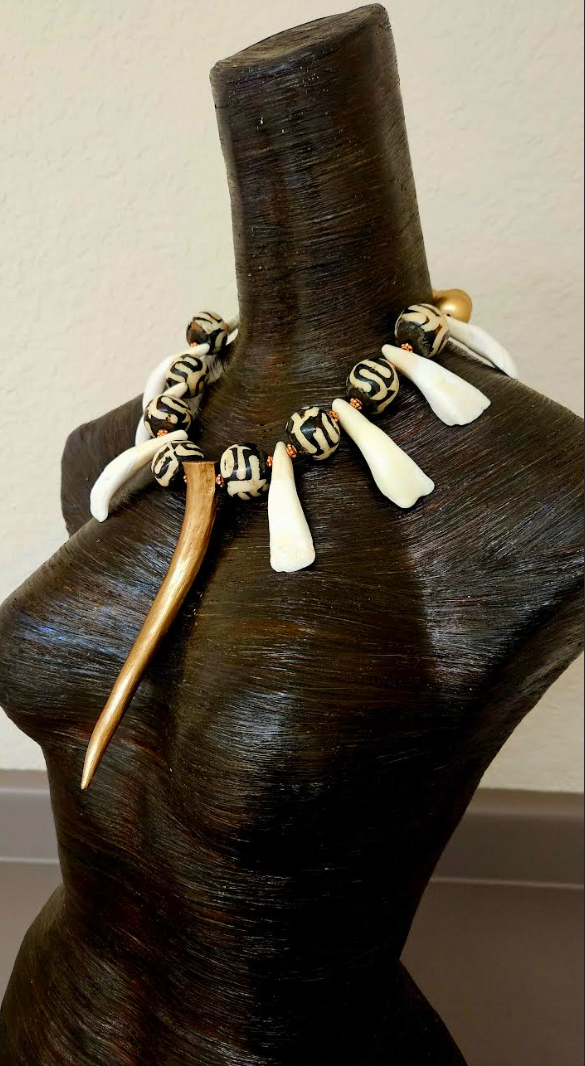 Antler Zebu Bone Buffalo Teeth & Wood Exotic Ethnic Unisex Chest Piece