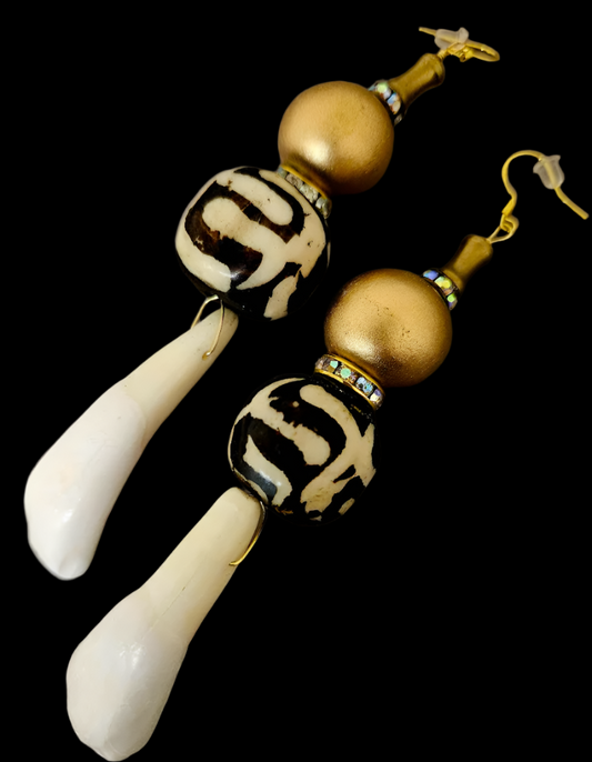 African Inspired Tribal Shoulder Duster Pierced Earrings - Wild Exotic