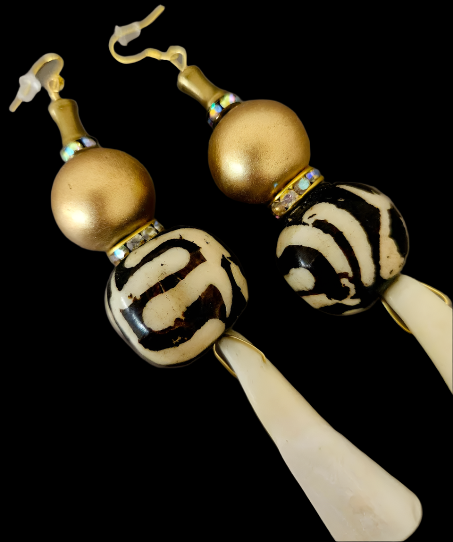 African Inspired Tribal Shoulder Duster Pierced Earrings - Wild Exotic