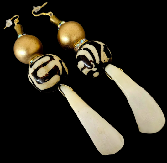 African Inspired Tribal Shoulder Duster Pierced Earrings - Wild Exotic