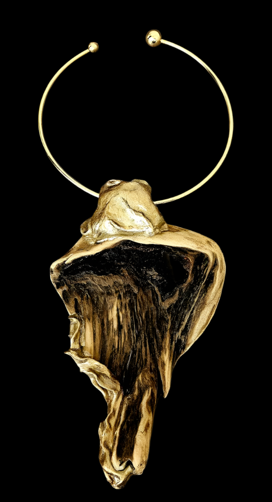 Hand Sculpted Variegated Brown Driftwood Unisex Pendant with Wire Torc