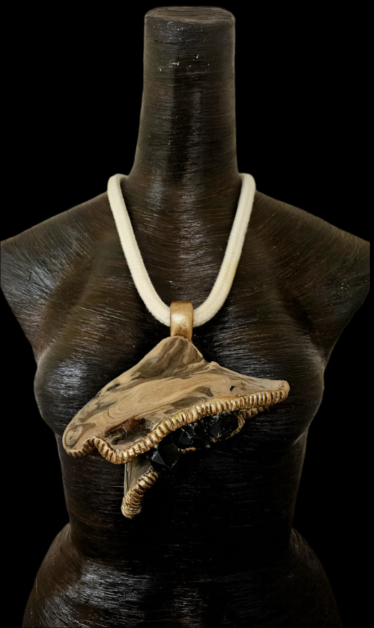 Exotic Brown Dirftwood Pendant With Smoky Quartz Points - OOAK Unisex Art