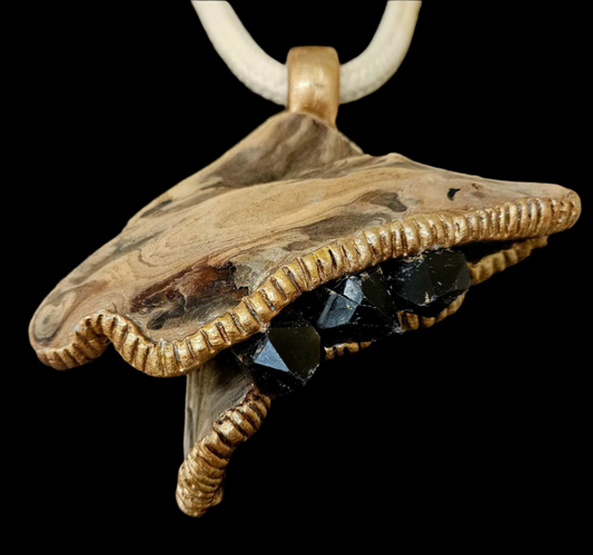 Exotic Brown Dirftwood Pendant With Smoky Quartz Points - OOAK Unisex Art